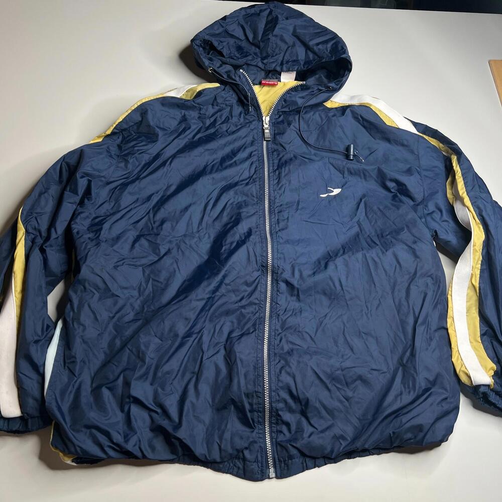 Vintage ProSpirit Windbreaker Jacket XL Blue Yellow Hooded Nylon Water Repellent